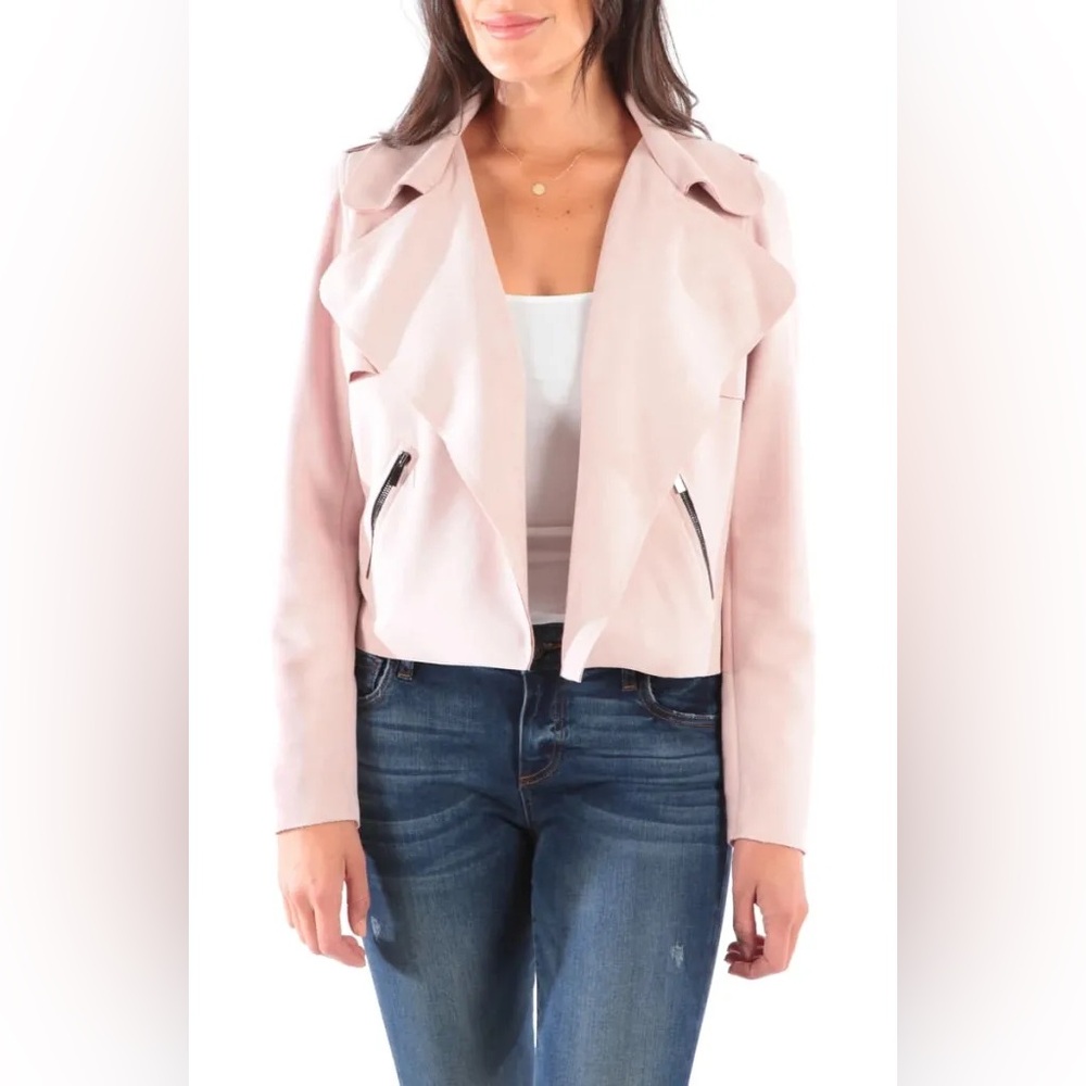 KUT From The Kloth Jacee Draped Pink Moto Suede Jacket